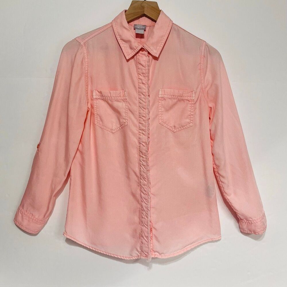 Chico’s Pink Fringe Button Up Shirt Size 0P/US 4-6P - Picture 1 of 4
